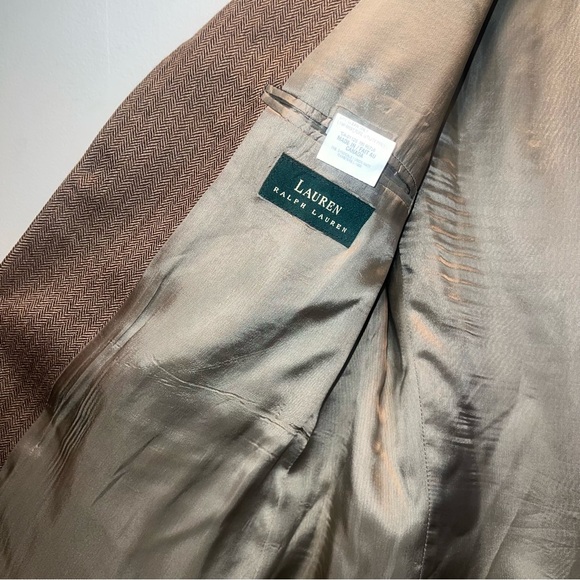 VTG Ralph Lauren Men's Brown Sport Coat 44R HERRINGBONE Jacket LAMBSWOOL Blazer - Picture 6 of 13